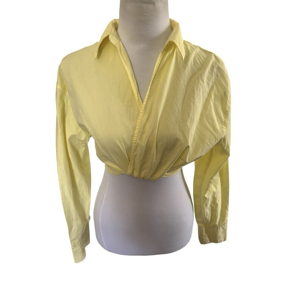 Zara CROP POPLIN SHIRT Size M Light Butter Yellow Cottagecore Coquette Preppy